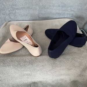 Women's Knit Slip-On Flats in Navy and Beige